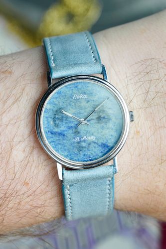 Other - 1980s Eska St. Moritz Blue Granite Stone Dial in Steel