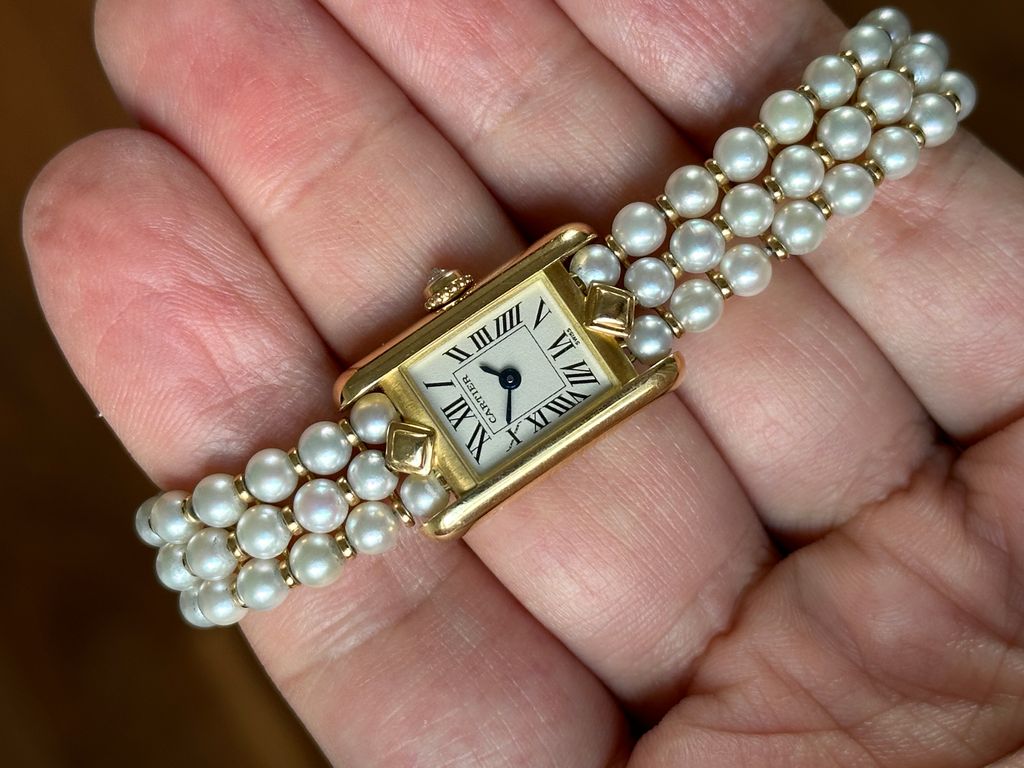 Cartier Tank Mini with Cartier Pearl Bracelet